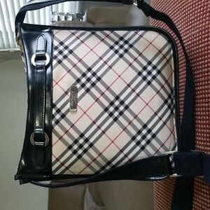Burberry Beige and Black Plaid Messenger Bag